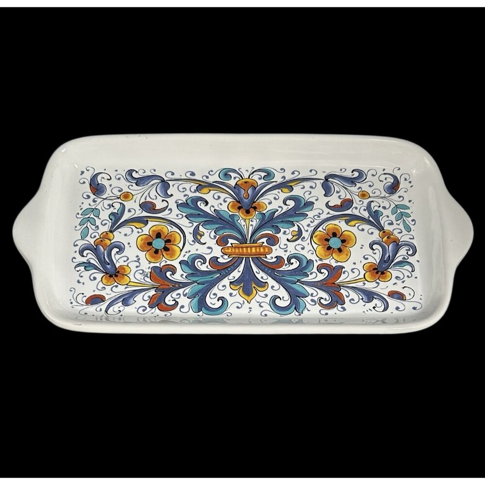Italy Nova Deruta Italian Pottery Small Floral 11x5” Serving Dish / Trinket Tray